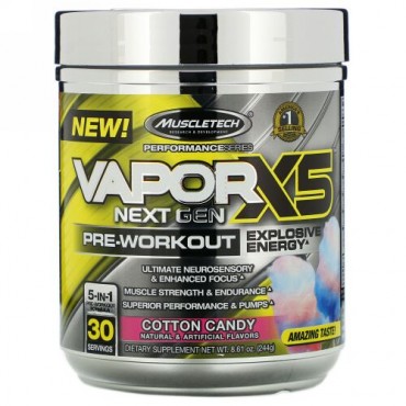Muscletech, VaporX5（ベーパーX5）、ネクストジェン、プレワークアウト、コットンキャンディ、244g（8.61オンス） (Discontinued Item)