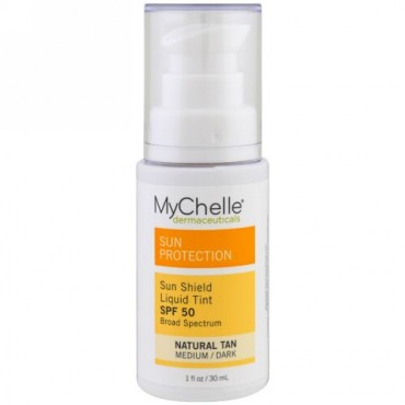 MyChelle Dermaceuticals, サンシールド・リキッドティント, SPF 50, ナチュラル・タン, 1液体オンス (30 ml) (Discontinued Item)