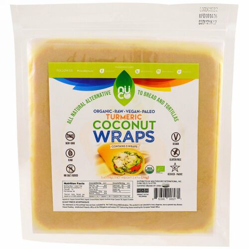 NUCO, ココナツ ラップ、ターメリック、5枚、2.47 oz (70 g) (Discontinued Item)