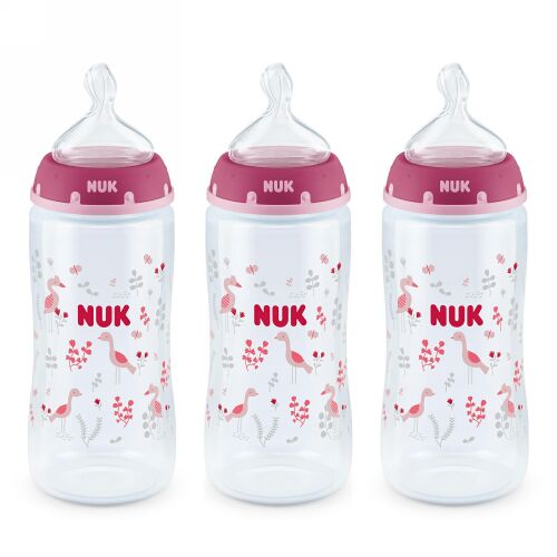 NUK, Bottle with Perfect Fit Nipple, 0+ Months, Medium, Pink, 3 Wide-Neck Bottles, 10 oz (300 ml) Each (Discontinued Item)
