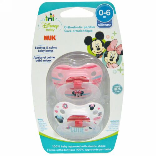 NUK, Disney Baby、Minnie Mouse Orthodontic Pacifier、0～6ヶ月、おしゃぶり2個入り (Discontinued Item)