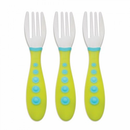 NUK, ガーバー、子供用フォーク、グリーン、生後18ヶ月以上、幼児用フォーク3本