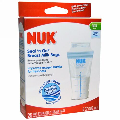 NUK, Seal 'n Go母乳バッグ、保管バッグ25個、容量：各6 oz (180 ml)