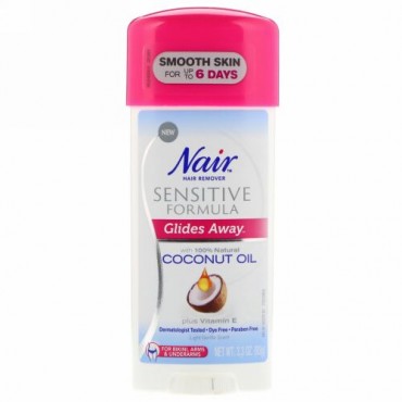Nair, Hair Remover Cream, Sensitive Formula Glides Away with 100% Natural Coconut Oil plus Vitamin E, Light Gentle Scent, 3.3 oz (93 g) (Discontinued Item)