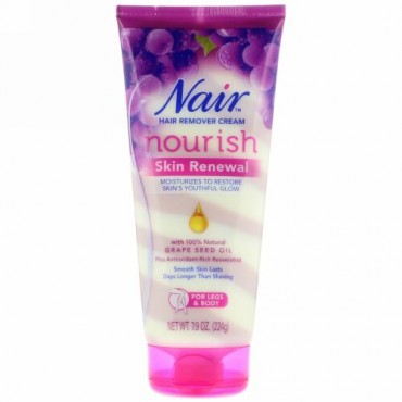 Nair, Hair Remover Cream, Nourish, Skin Renewal With Grape Seed Oil For Legs & Body, 7.9 oz (224 g) (Discontinued Item)