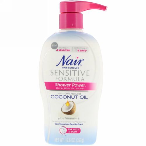 Nair, Shower Power, Hair Remover Cream with Coconut Oil Plus Vitamin E, 12.6 oz (357 g)