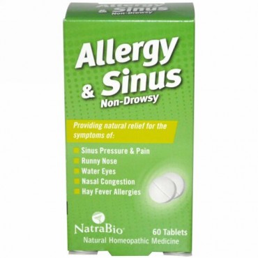 NatraBio, アレルギー & 副鼻腔、眠気なし、60錠