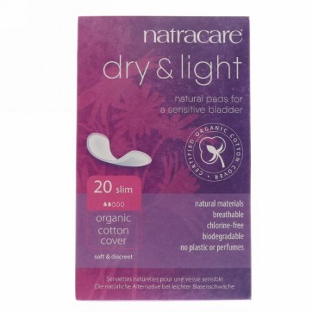 Natracare, ドライ＆ライト、オーガニックコットンカバー、スリム、20個