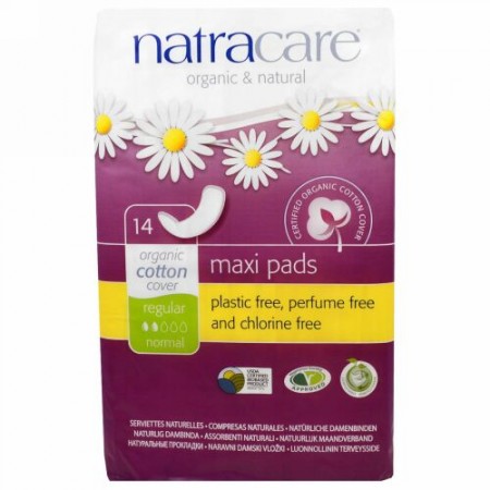 Natracare, マキシパッド、レギュラー／ふつうの日用、レギュラー14個入