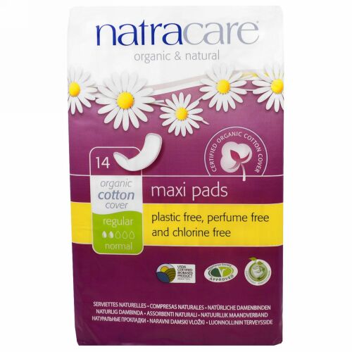 Natracare, マキシパッド、レギュラー／ふつうの日用、レギュラー14個入