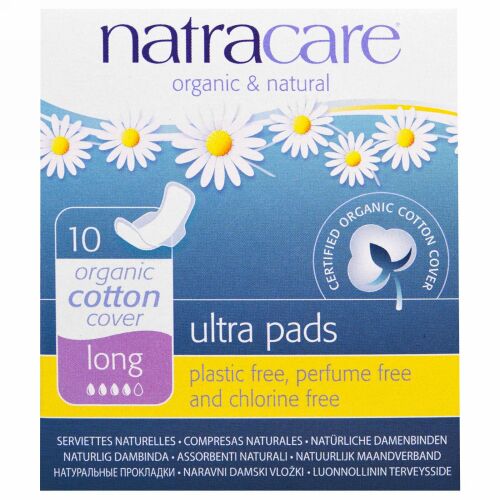 Natracare, ウルトラパッド、オーガニックコットンカバー、ロング、10個