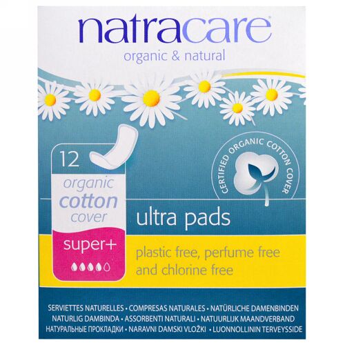 Natracare, ウルトラパッド、オーガニックコットンカバー、スーパー＋、12個