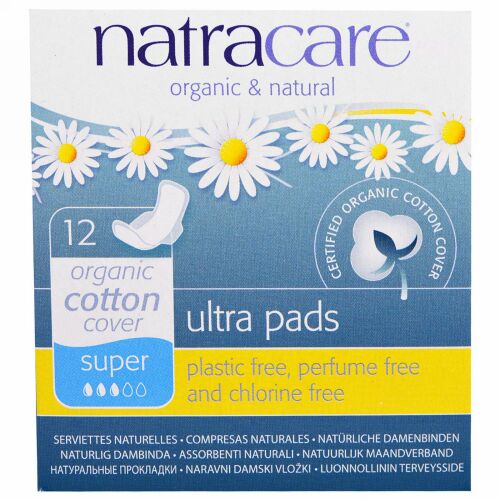 Natracare, ウルトラパッド、オーガニックコットンカバー、スーパー、12個入