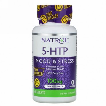 Natrol, 5-HTP、持続放出、強力、100mg、45錠