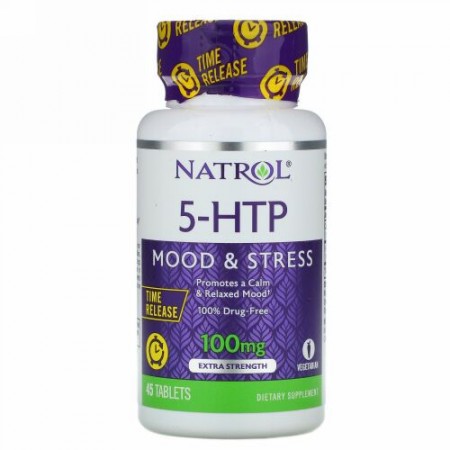 Natrol, 5-HTP、持続放出、強力、100mg、45錠