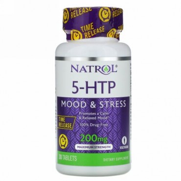 Natrol, 5-HTP、タイムリリース、最大強度、200mg、30錠