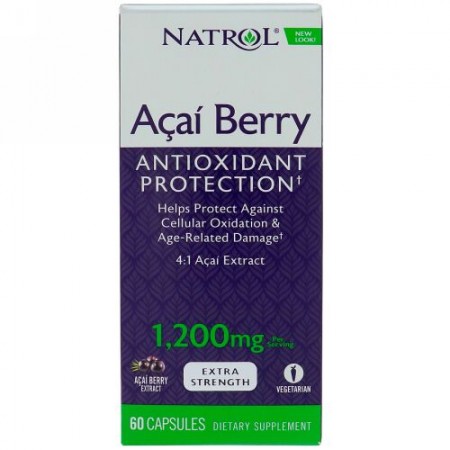 Natrol, AcaiBerry, Super Strength , 1,200 mg, 60 Capsules (Discontinued Item)