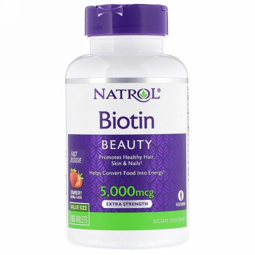 Natrol, ビオチン、エクストラストレングス、イチゴ、5,000mcg、タブレット150粒 (Discontinued Item)