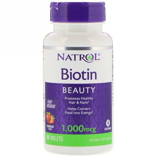 Natrol, ビオチン、即溶性、イチゴ風味、1,000 mcg、90粒 (Discontinued Item)