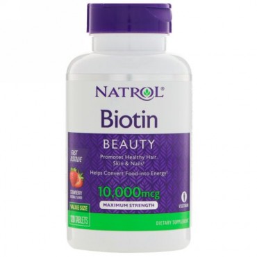Natrol, ビオチン、即溶性、ストロベリー味、10,000 mcg、120錠 (Discontinued Item)