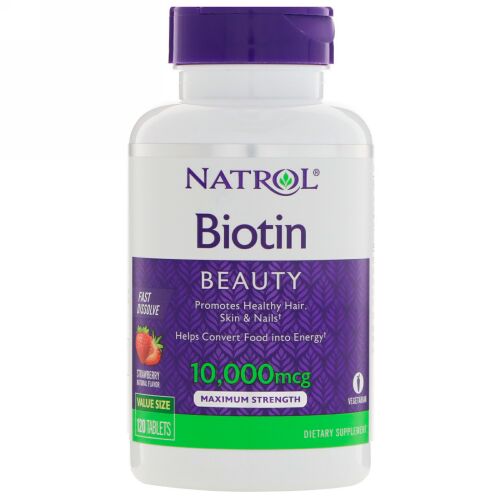 Natrol, ビオチン、即溶性、ストロベリー味、10,000 mcg、120錠 (Discontinued Item)