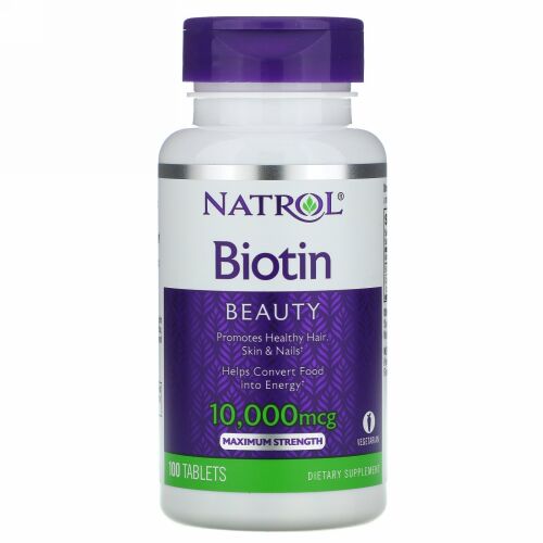 Natrol, ビオチン、成分増量タイプ、10,000mcg、タブレット100粒