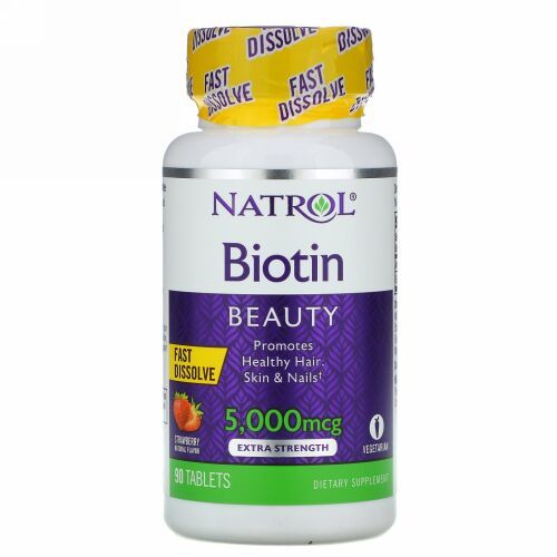 Natrol, ビオチン、ストロベリー、5,000 mcg, 90錠