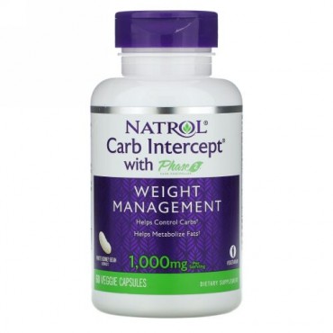 Natrol, 炭水化物インターセプト フェーズ2炭水化物コントローラー配合、1000mg、植物性粒60粒
