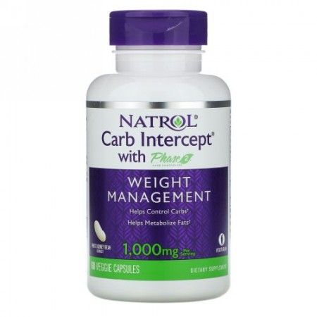 Natrol, 炭水化物インターセプト フェーズ2炭水化物コントローラー配合、1000mg、植物性粒60粒