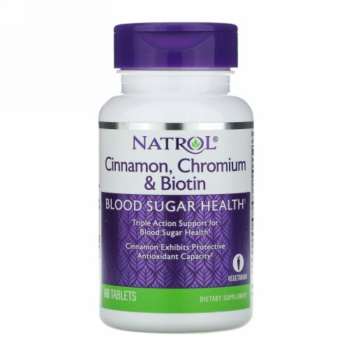 Natrol, シナモン、クロムとビオチン、60錠