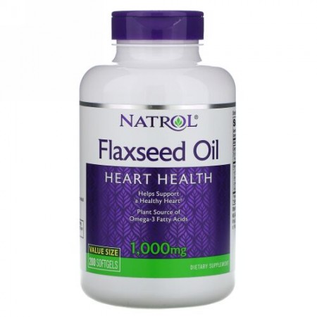 Natrol, 亜麻仁オイル、心臓の健康、1,000 mg、200ソフトジェル