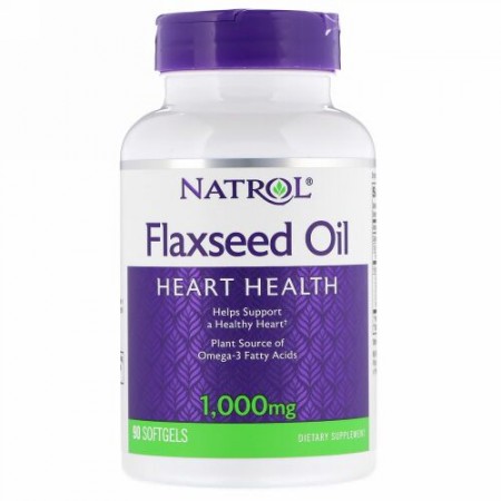 Natrol, 亜麻仁オイル、心臓の健康、1,000 mg、ソフトジェル90粒 (Discontinued Item)