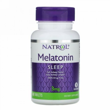 Natrol, メラトニン、3 mg、 60錠