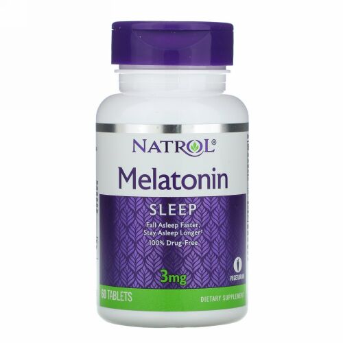 Natrol, メラトニン、3 mg、 60錠