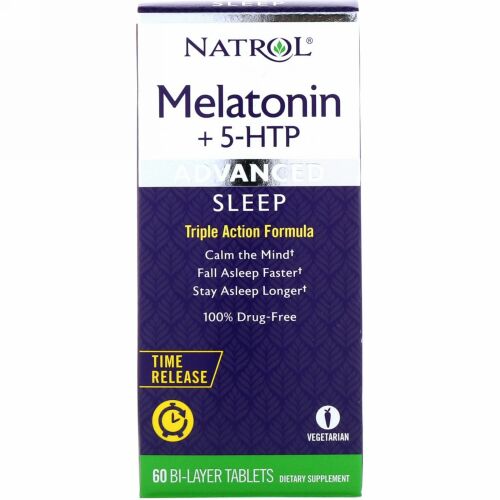 Natrol, メラトニン＋5-HTP、アドバンストスリープ、バイレイヤータブレット60粒