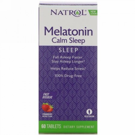 Natrol, アドバンスト・メラトニン・カーム・スリープ、速溶性、イチゴ味、タブレット 60 錠