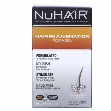 Natrol, NuHair®（ヌーヘア）、ヘア レジュヴェネーション 男性用、60 錠