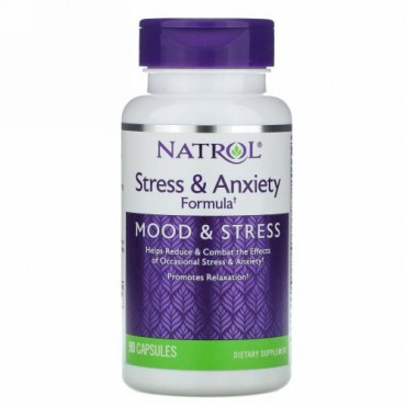 Natrol, ストレス & 不安フォーミュラ、気分とストレス、90カプセル