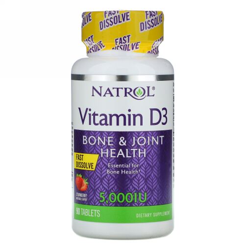 Natrol, ビタミンD3、高速溶解、ストロベリーフレーバー、5,000 IU、90錠