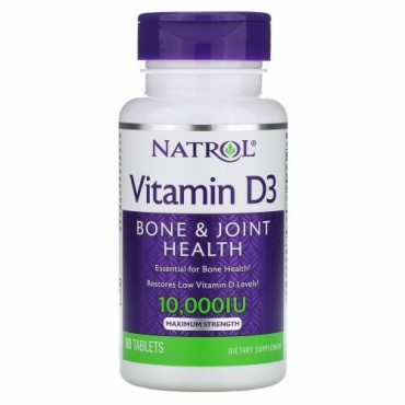 Natrol, ビタミンD3、マキシマムストレングス、10,000IU、タブレット60粒