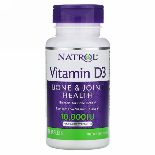 Natrol, ビタミンD3、マキシマムストレングス、10,000IU、タブレット60粒