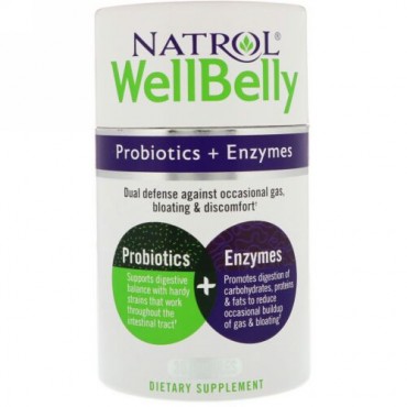 Natrol, WellBelly（ウェル・ベリー）、プロバイオティクス + 酵素、カプセル30個 (Discontinued Item)
