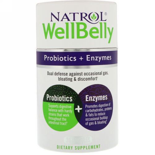 Natrol, WellBelly（ウェル・ベリー）、プロバイオティクス + 酵素、カプセル30個 (Discontinued Item)