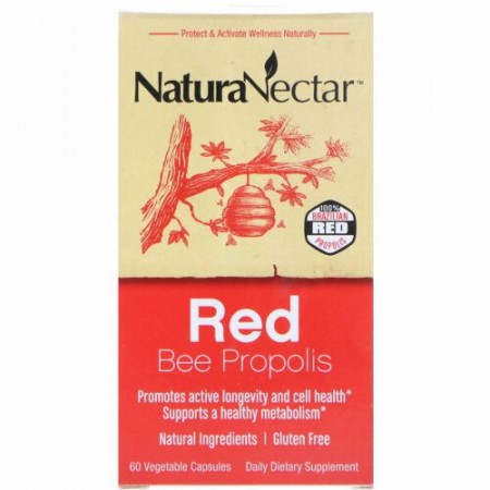 NaturaNectar, レッドビープロポリス、60野菜カプセル
