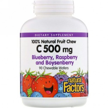 Natural Factors, 100% Natural Fruit Chew Vitamin C, Blueberry, Raspberry and Boysenberry, 500 mg, 90 Chewable Wafers (Discontinued Item)