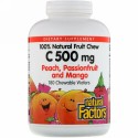 Natural Factors, 100% Natural Fruit Chew Vitamin C, Peach, Passionfruit and Mango, 500 mg, 180 Chewable Wafers