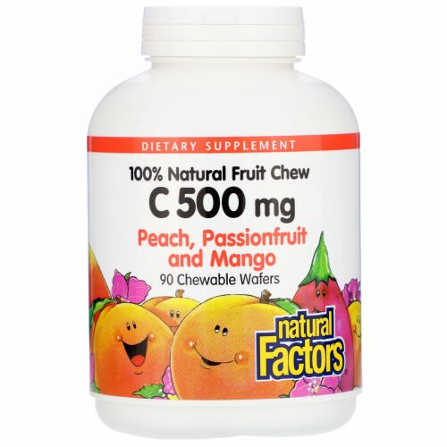 Natural Factors, 100% Natural Fruit Chew Vitamin C, Peach, Passionfruit and Mango, 500 mg, 90 Chewable Wafers (Discontinued Item)