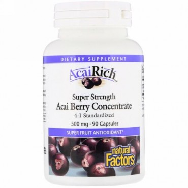 Natural Factors, AcaiRich, Acai Berry Concentrate, Super Strength, 500 mg, 90 Capsules