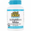 Natural Factors, 乳酸菌 & ビフィズス菌、ダブル・ストレングス、100億個の活性細胞、90カプセル