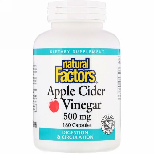 Natural Factors, アップルサイダービネガー／ヴィネガー（リンゴ酢）, 500 mg, 180カプセル